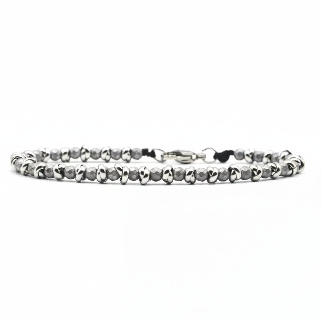 Bracciale nautico acciaio ed ematite Braid argento