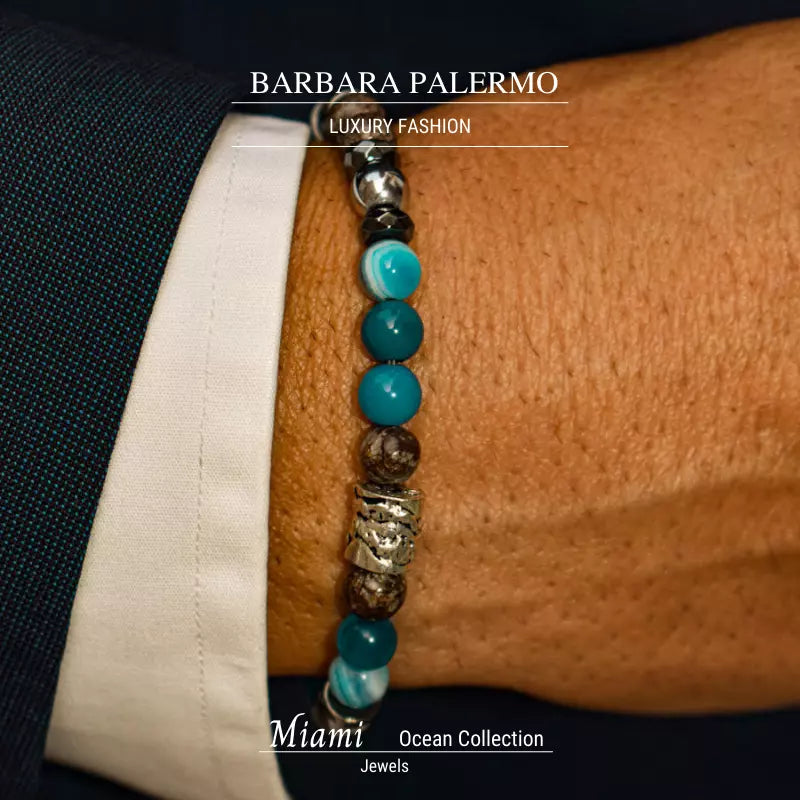 Bracciale Ossidiana Agata blu Ematite Argento Ocean Miami