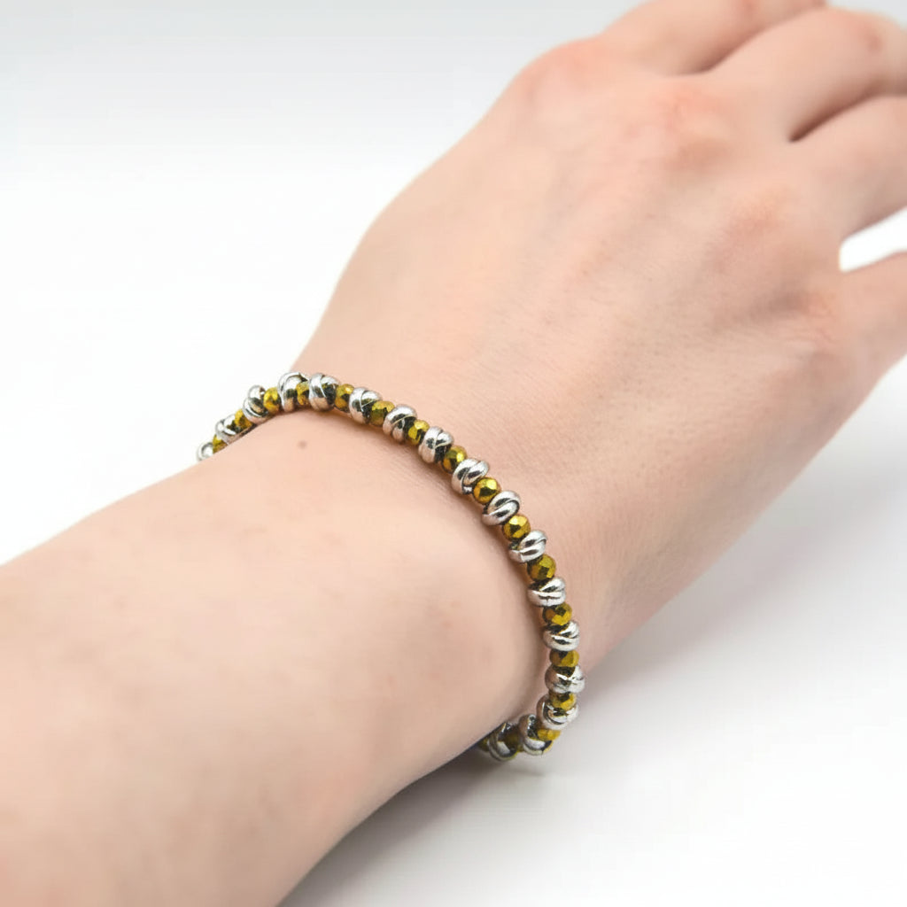 Nautisches Armband aus geflochtenem Hämatit aus Stahl und Gold