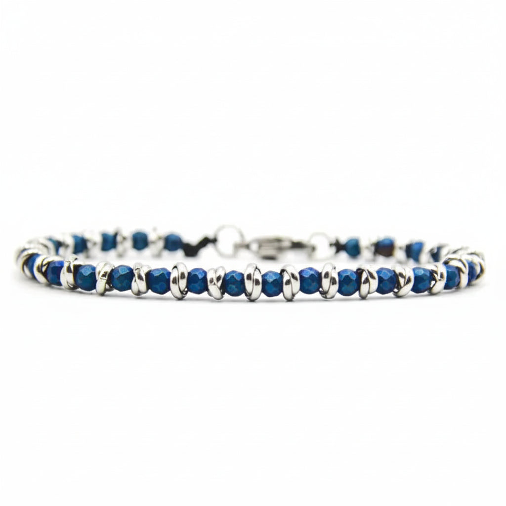 Bracciale nautico acciaio ed ematite Braid Blu Notte