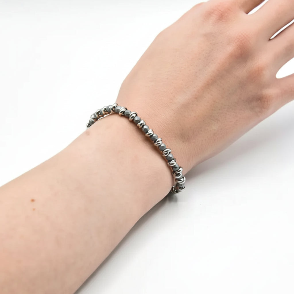 Bracciale nautico acciaio ed ematite Braid argento