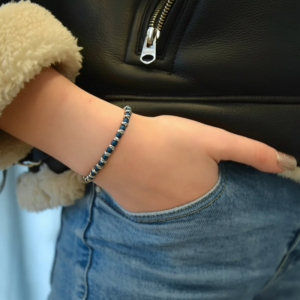 Bracciale nautico acciaio ed ematite Braid Blu Notte