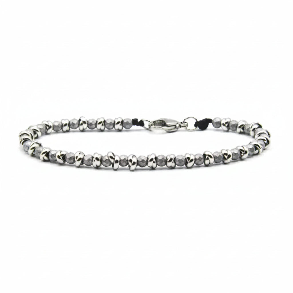 Bracciale nautico acciaio ed ematite Braid argento