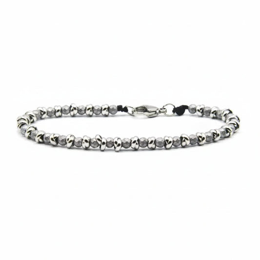 Bracciale nautico acciaio ed ematite Braid argento
