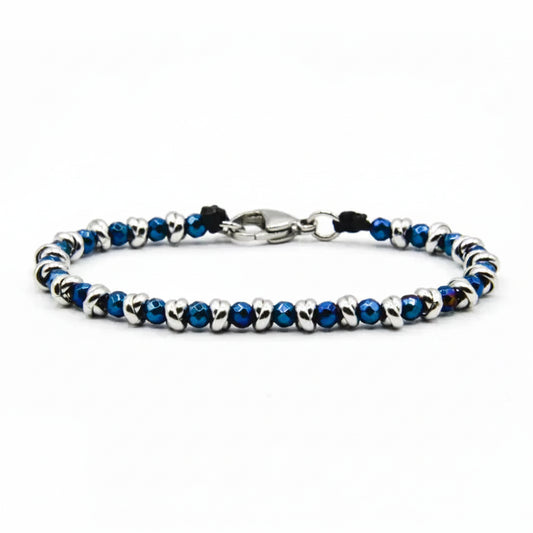 Bracciale nautico acciaio ed ematite Braid blu luccicante
