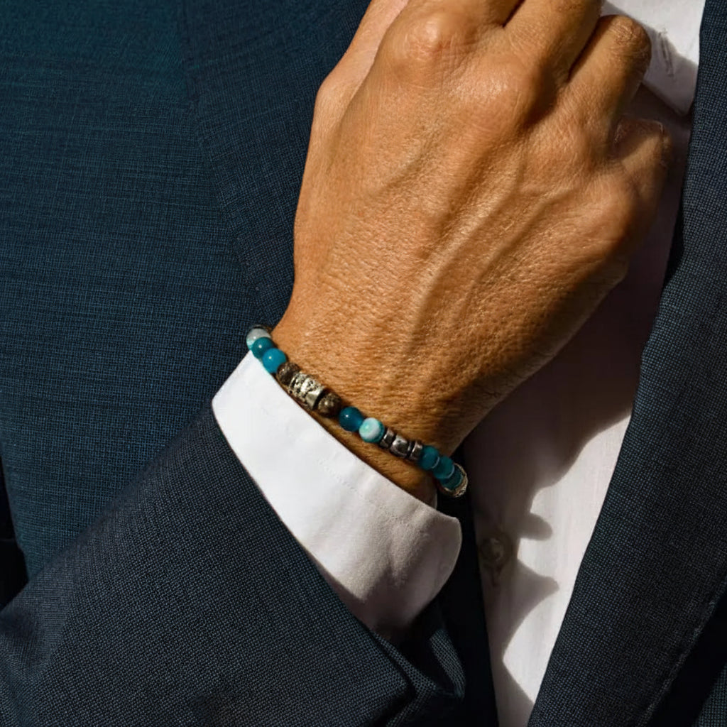 Bracciale Ossidiana Agata blu Ematite Argento Ocean Miami