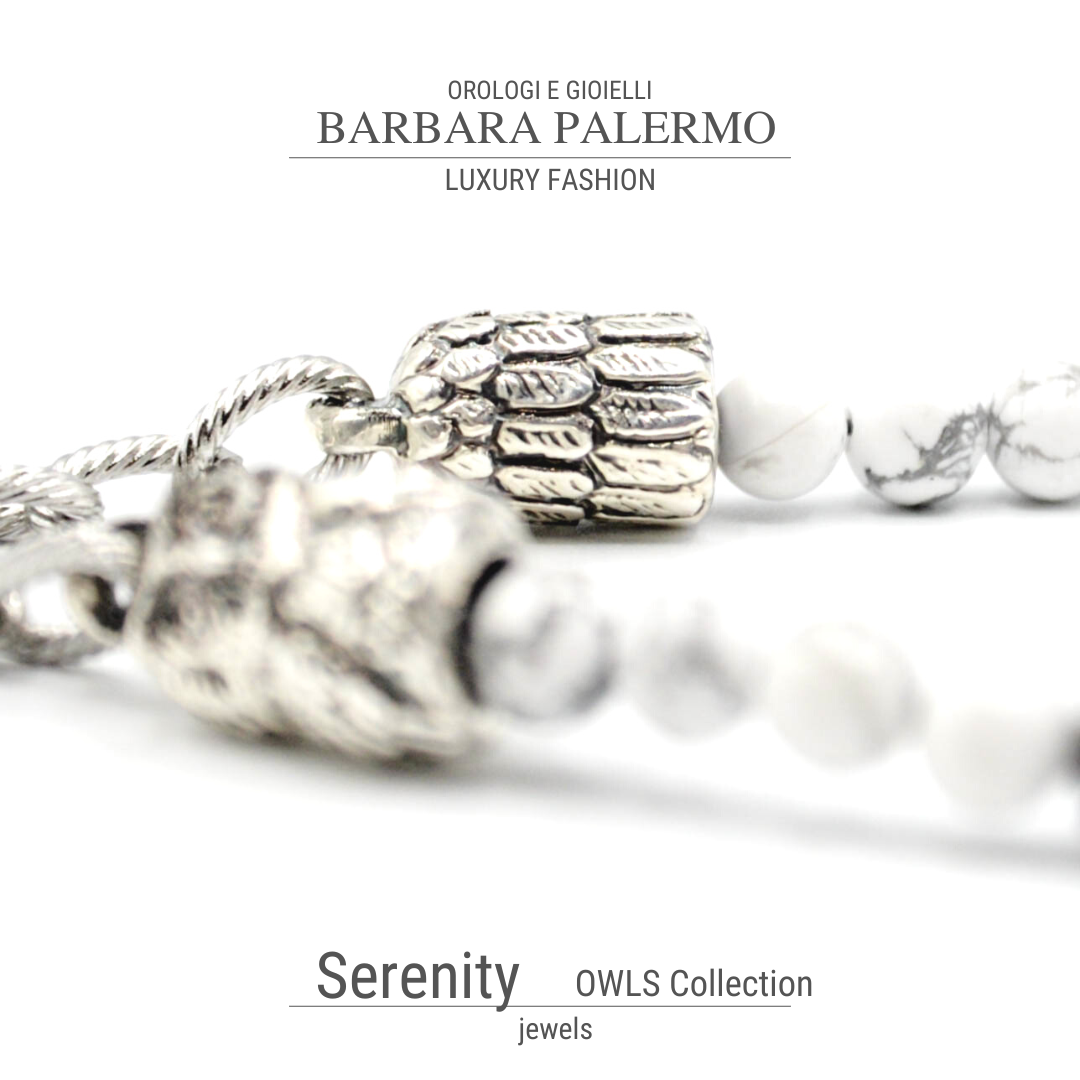 Serenity – Armband aus Howlith und Hämatit mit Eule