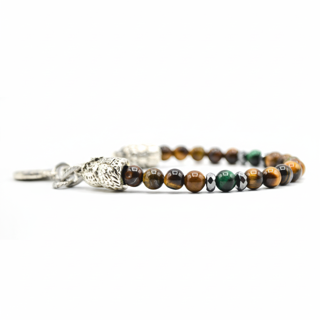 Guardian Owls Bracciale Occhio di Tigre con Gufo Argento