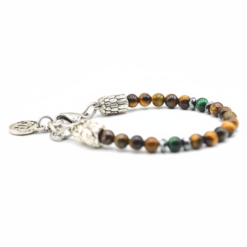 Guardian Owls Bracciale Occhio di Tigre con Gufo Argento