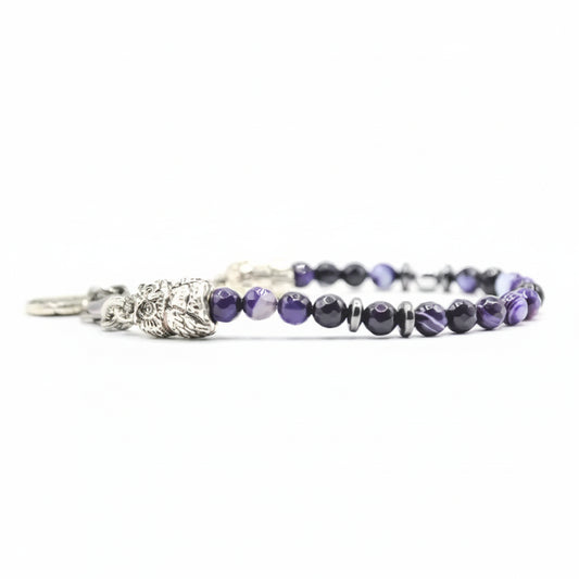Bracciale Owls Ecstasy  Agata Viola Sfaccettata & Gufo d'Argento