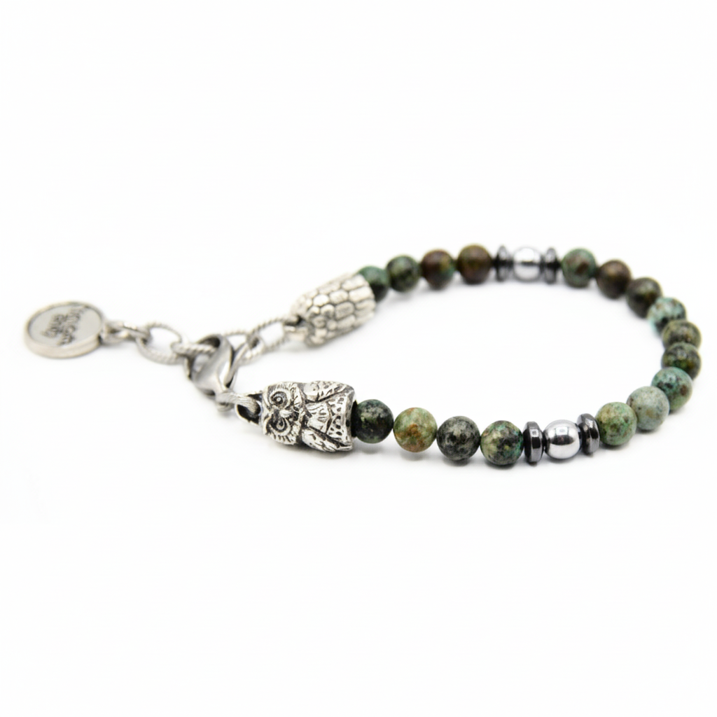 bracciale turchese africano e gufo argento