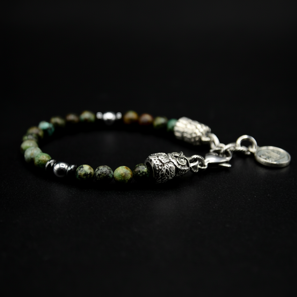 Bracciale Owls Talisman con gufo e turchese Africano