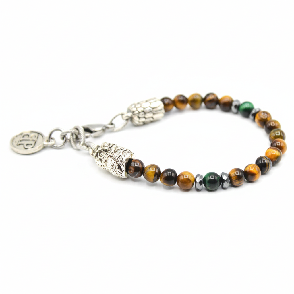 Guardian Owls Bracciale Occhio di Tigre con Gufo Argento