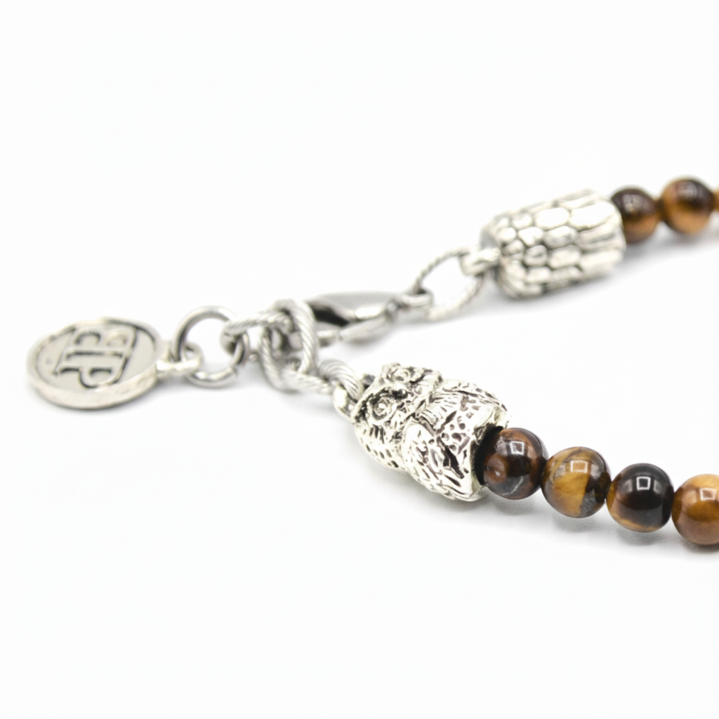 Guardian Owls Bracciale Occhio di Tigre con Gufo Argento