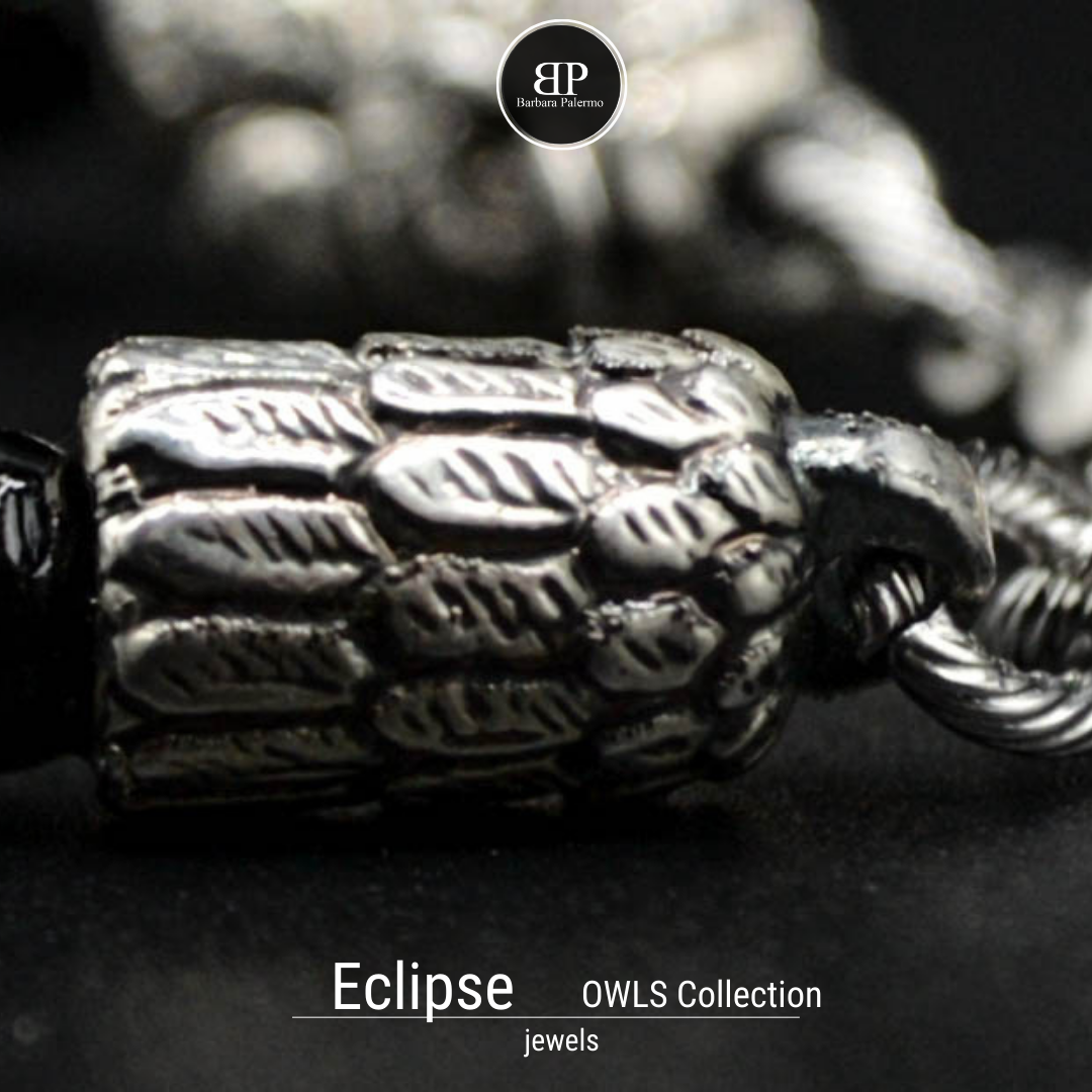 Bracciale Owls Eclipse  Onice Nera Sfaccettata & Gufo d'Argento