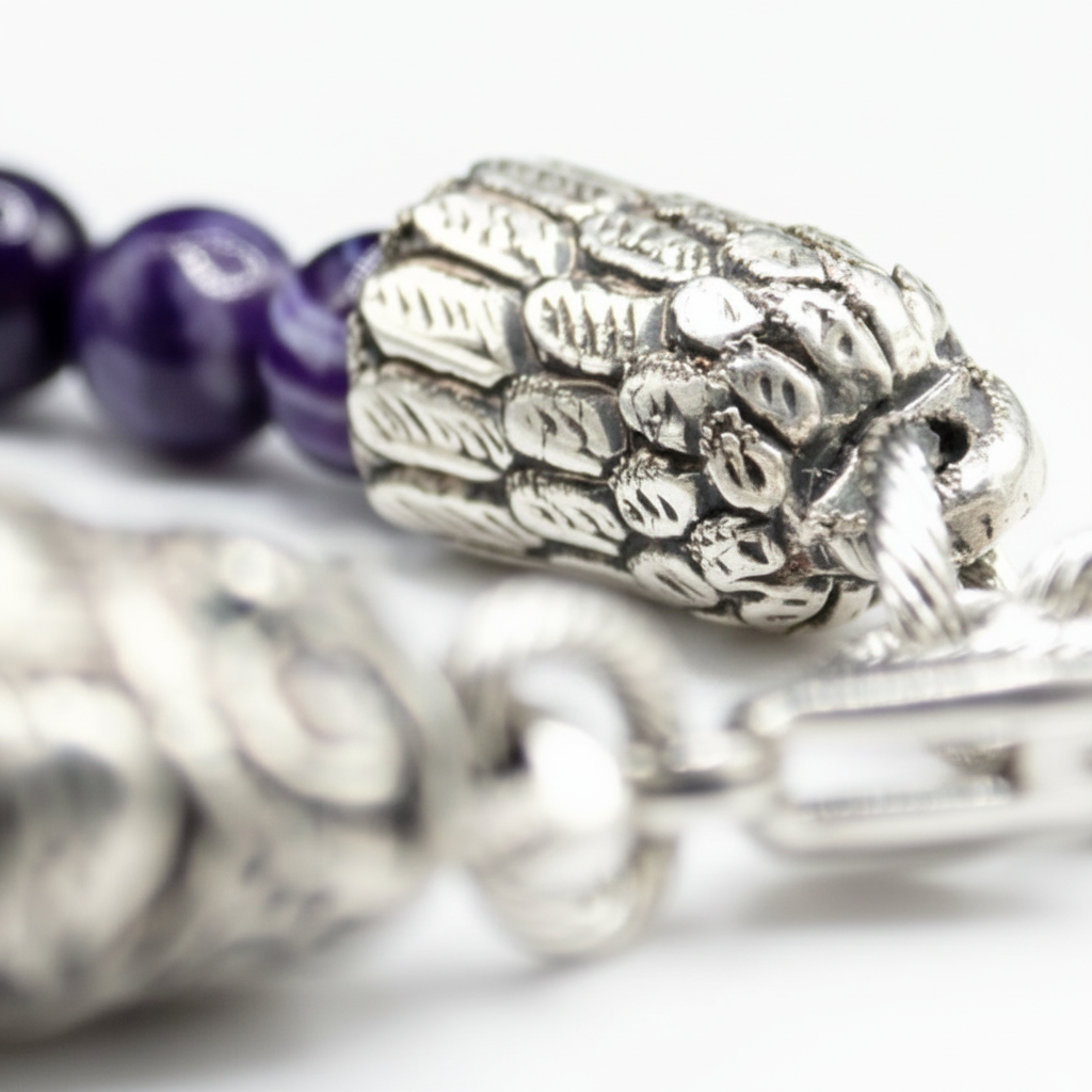 Ecstasy-Armband – facettierter violetter Achat und silberne Eule