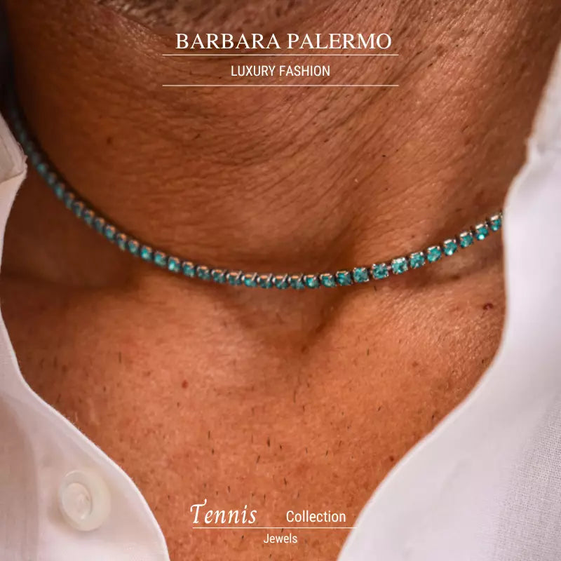 Collana turchese tennis con cristallo in acciaio 304 PVD