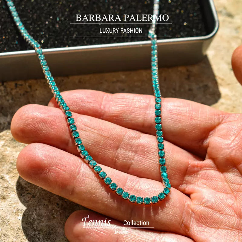 Collana turchese tennis con cristallo in acciaio 304 PVD