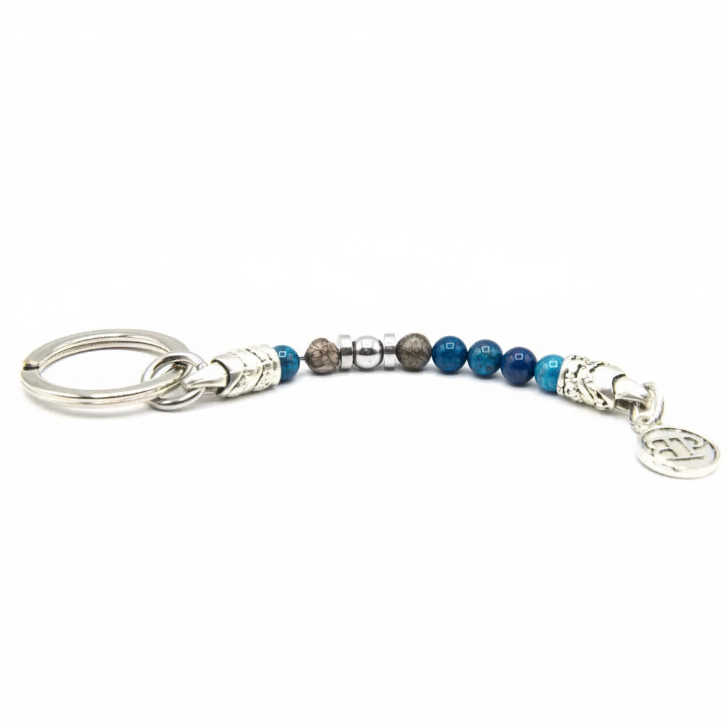 Schlüsselanhänger Obsidian Blauer Achat Hämatit Silber Ozean Miami
