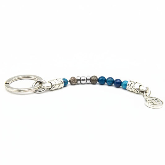 Schlüsselanhänger Obsidian Blauer Achat Hämatit Silber Ozean Miami