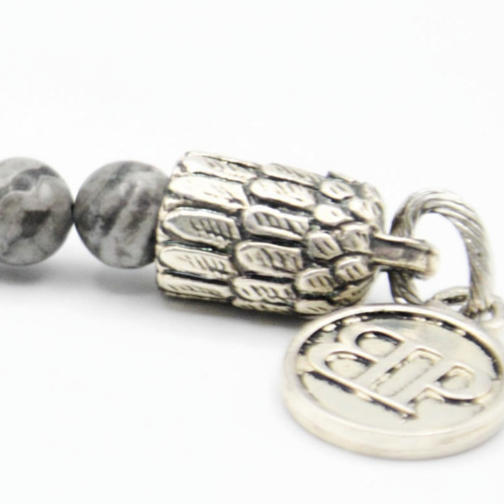 Genesis  Porta chiave Gufo Placcato Argento Agata Fossile Owls