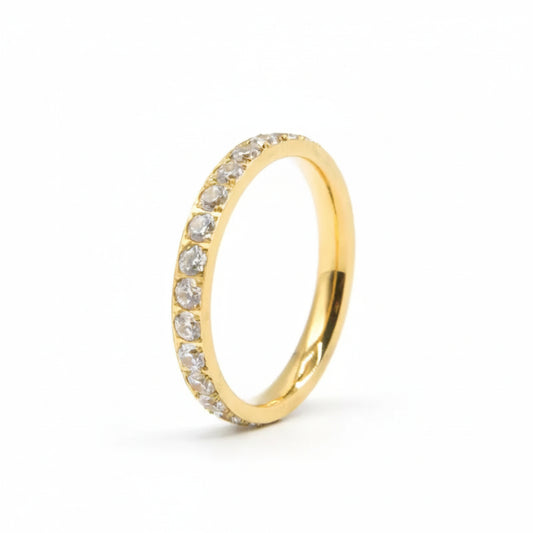 Veretta acciaio 316 L placcatura oro 18k zirconi bianchi